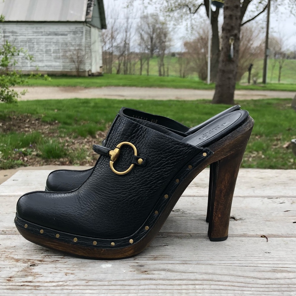 Gucci Horsebit Clogs 8.5 Black Shoes Vintage Mules